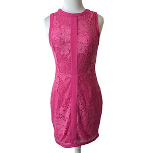 Adelyn‎ Rae Womens M Barbie Pink Lace Sleeveless Pencil Mini Dress Sexy Occasion